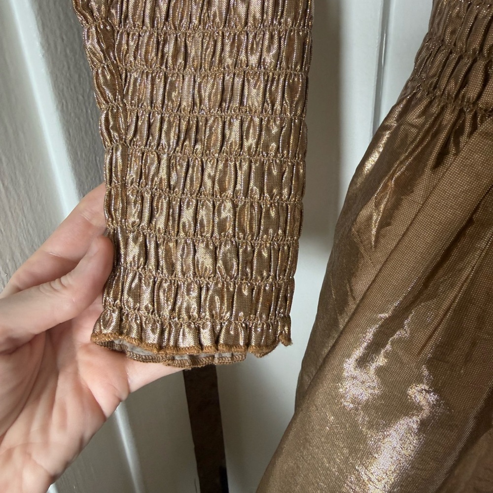 Samantha Pleet Gold Metallic Long Sleeve Mini Dress - Picture 4 of 5